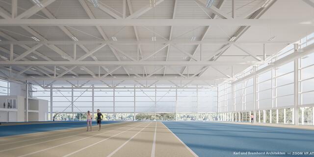 In der obersten Etage wird sich künftig der Leichtathletik-Bereich – inklusive Laufstrecke – befinden.  | Foto: Karl und Bremhorst Architekten/ZOOM VP