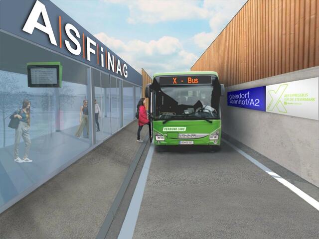 So soll die erste Express-Bushaltestelle Österreichs aussehen, die bis Ende 2026 auf der A 2 bei Gleisdorf entsteht. | Foto: ASFINAG