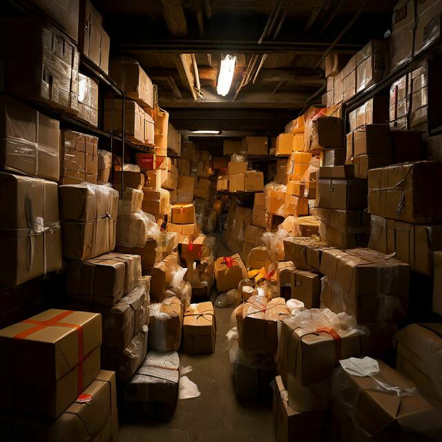 Nicht zugestellte Sendungen brachte ein Postler teilweise während oder nach seiner Schicht in sein Kellerabteil. | Foto: Erstellt mit KI