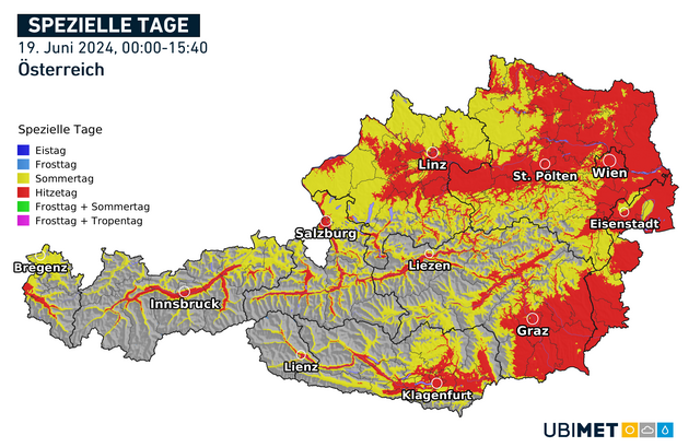 Erster offizieller Hitzetag am 19. Juni in weiten Teilen Österreichs. | Foto: Ubimet