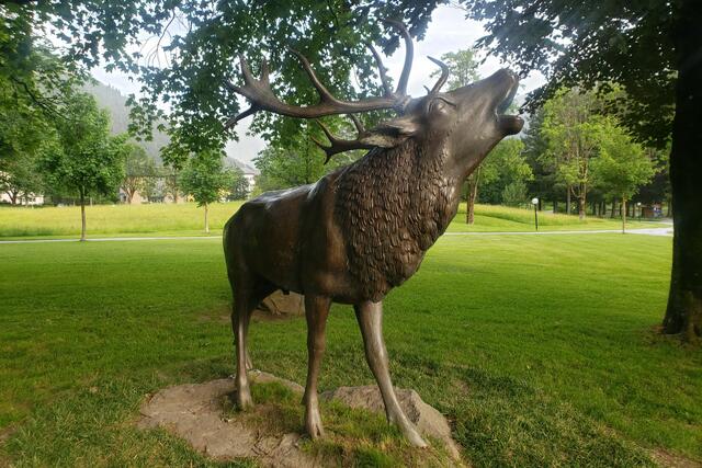 Im Jahr 2000 wurde die Skulptur vom
lebensgroßen, röhrende Hirsch aufgestellt.