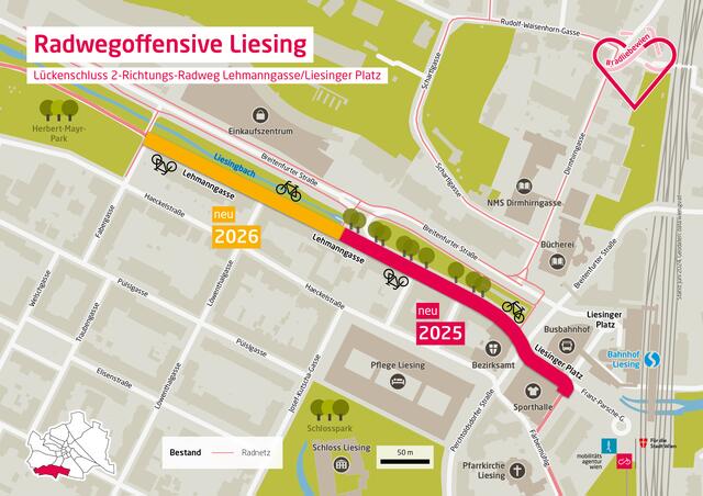 Radwegerweiterung entlang des Liesingsbach ist in Planung.  | Foto: Stadt Wien/ Mobilitätsagentur Wien