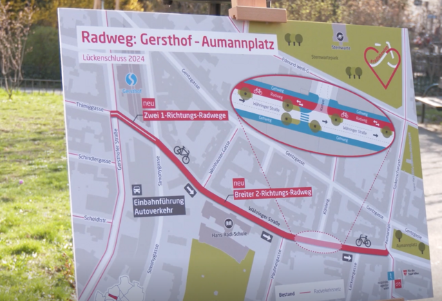 Damit Radweg und Begrünung auch umsetzbar ist, wird die Währinger Straße stadteinwärts teilweise als Einbahn geführt.  | Foto: Andreas Pölzl/RMW