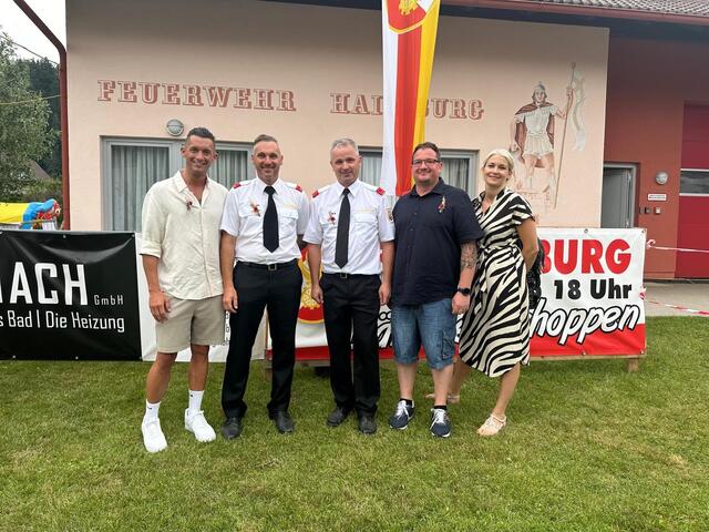v.l.n.r. STR Andreas Sneditz, Feuerwehrkommandant Mario Purkowitzer, Kommandant-Stv. Gebhard Schuster, EGR Paul Morri, EGR Silke Sneditz 