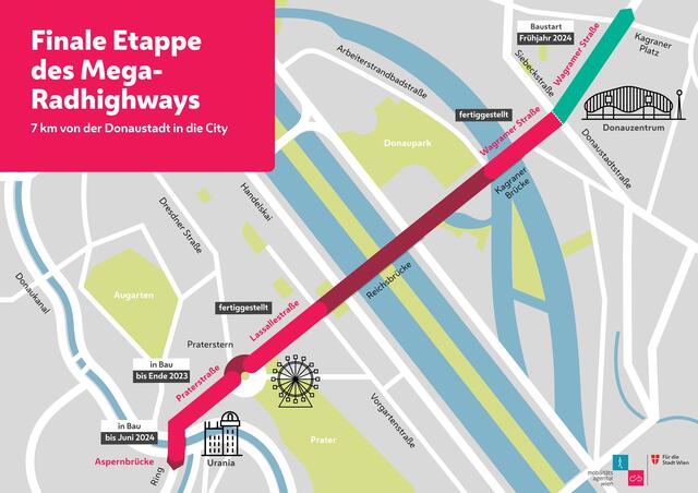 Mit der Wagramer Straße geht auch der Wiener Rad-Highway in die finale Phase. | Foto: Stadt Wien/Mobilitätsagentur Wien
