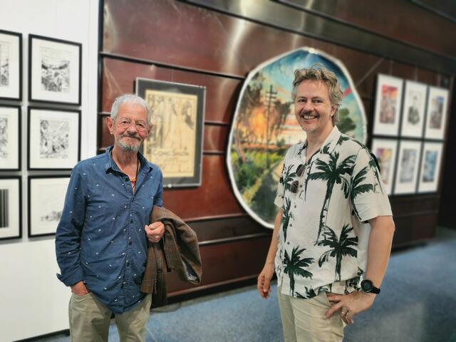 Comic-King Chris Scheuer mit dem Ausstellungskurator, Georg Gratzer | Foto: Hermine Arnold