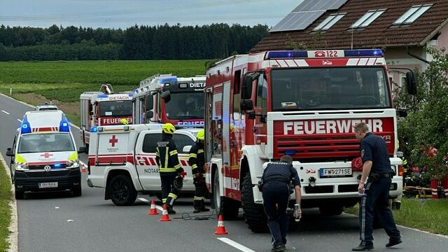 Eine Junge Frau prallte in Wolfern mit ihrem Auto gegen einen Baum und wurde dabei eingeklemmt.  | Foto: FF Dietach
