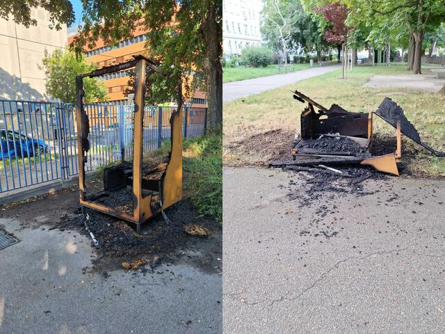 Innerhalb von 24 Stunden gingen Öklos in Parks der Leopoldstadt und Brigittenau in Flammen auf. | Foto: BV 20