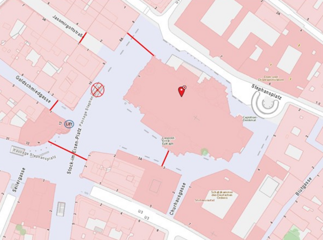 Der gesperrte Bereich des Stephansplatzes. | Foto: Screenshot polizei.gv.at