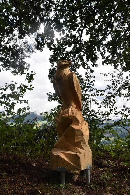 Der Adler fügt sich harmonisch in die Umgebung ein. Geschaffen wurden die kreativen Schnitzereien vom talentierten Bildhauer Lukas Pittl aus Mils. | Foto: Kendlbacher