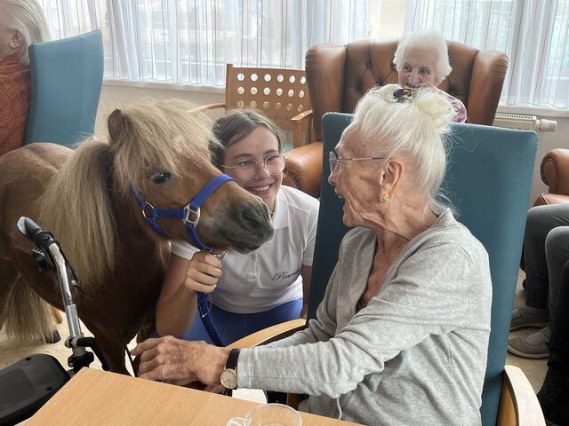 Katharina Jochum (rechts) mit Pony Peanut und Sarah Földi (Mitte). | Foto: Pflege- und Betreuungszentrum Klosterneuburg