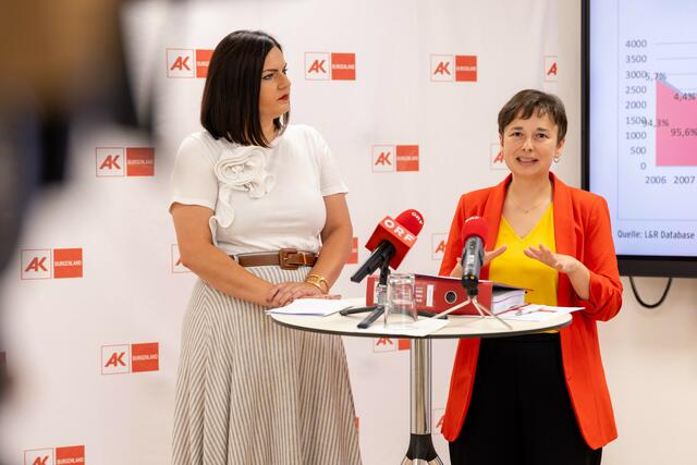 Landeshauptmann Stellvertreterin Astrid Eisenkopf und AK-Expertin Gabi Tremmel-Yakali über die Väterbeteiligung im Burgenland.  | Foto: AK Burgenland