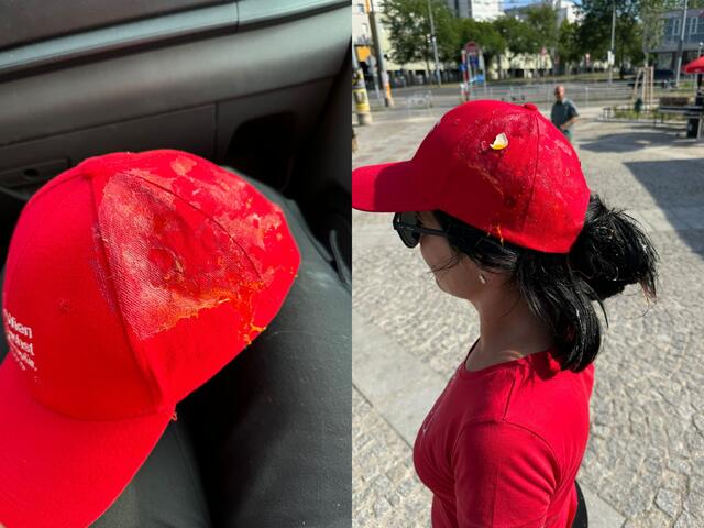 Simmerings Bezirksvizin Ramona Miletić (SPÖ) wurde mit einem Ei direkt am Kopf getroffen. | Foto: SPÖ Simmering