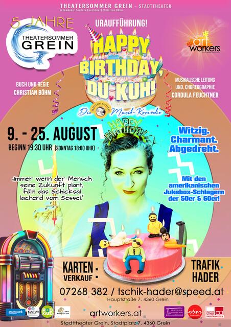 GREIN. Zum 5. Geburtstag des „Theatersommer Grein“ wird mit der Uraufführung „Happy Birthday, du Kuh“, gefeiert. Premiere ist Freitag, 9. August. | Foto: ARTworkers