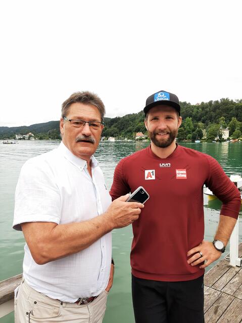 Der Radentheiner ÖSV-Skistar Marco Schwarz im Gespräch mit Peter Tiefling (RMK Sport) | Foto: Tiefling/KK