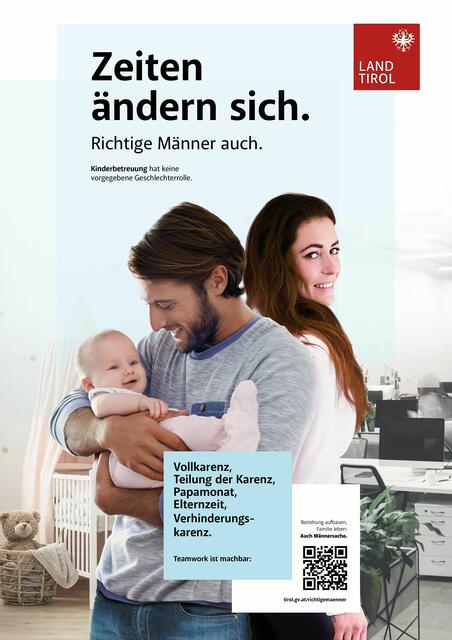 Um traditionelle Rollenklischees aufzubrechen und für eine partnerschaftliche Aufteilung bei Care-Arbeit zu sensibilisieren, startete das Land Tirol im Sommer 2023 die Kampagne „Sorgende Männer“. | Foto: Land Tirol