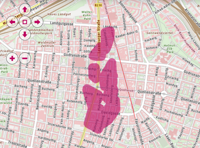 Die Rede ist von Haushalten in der Laxenburger Straße, Quellenstraße, Columbusweg, Buchengasse, Senefeldergasse, Davidgasse, Muhrengasse, Columbusgasse, Erlachgasse und ein kleiner Teil der Favoritenstraße. | Foto: Screenshot Wiener Netze