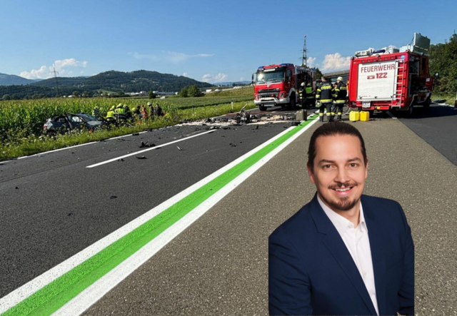 St. Veiter Wirtschaftskammer-Bezirksstellenobmann Walter Sabitzer im Gespräch über den Sicherheitsausbau.  | Foto: Heike Fuchs/Fire Veiter - FF St.Veit/Glan