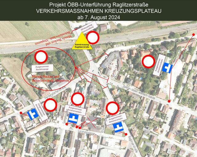 Die Stadtgemeinde weist auf Sperren von Straßen im Bereich des Unterführungsbaus hin. Nur mehr Anrainer-Verkehr wird geduldet. | Foto: Stadtgemeinde Neunkirchen