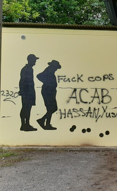 Im Felmayergarten wurden die Wände mit Executiv-Feindlichen Parolen beschmiert. | Foto: Stadtgemeinde Schwechat