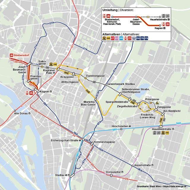 Die Linienänderungen im Bereich der Bim-Strecke 26. | Foto: Wiener Linien