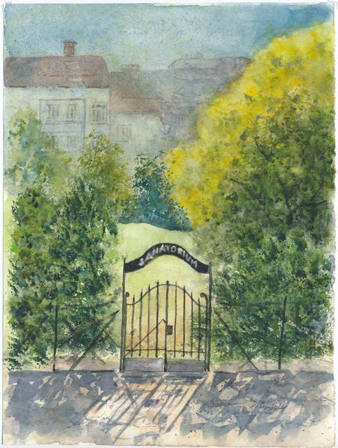 Die Schau thematisiert Kierling mit dem Sanatorium Dr. Hoffmann zur Zeit Kafkas. | Foto: Aquarell von Christa Oswald