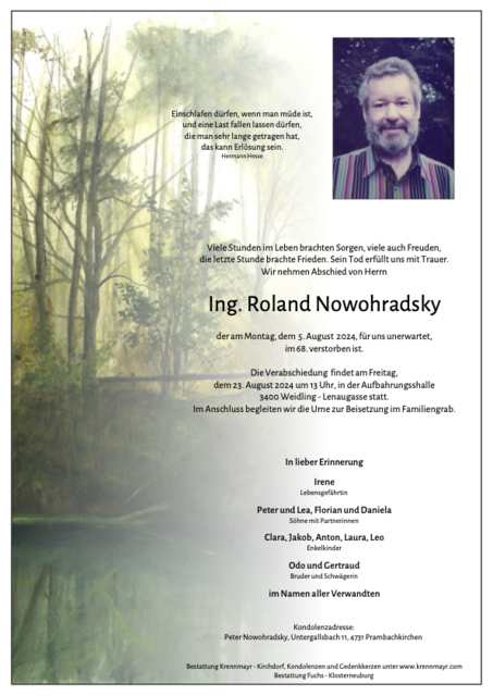 Roland Nowohradsky ✝︎ 05.08.2024 | Foto: Bestattung Krennmayr