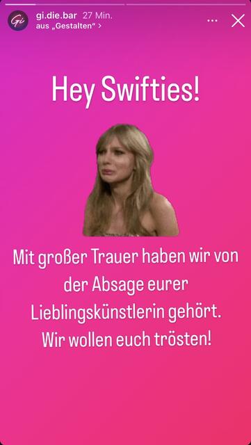 "Das Gi" am Alsergrund fühlt mit allen Swifties mit.  | Foto: Screenshot Instagram/Gi.die.Bar