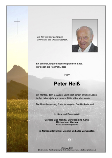 Peter Heiß ✝︎ 05.08.2024 | Foto: Bestattung Greimel