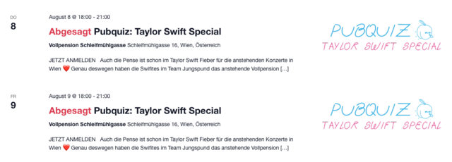 Die "Vollpension" hat Special-Pubquiz zu Talyor Swift abgesagt. | Foto: Screenshot 