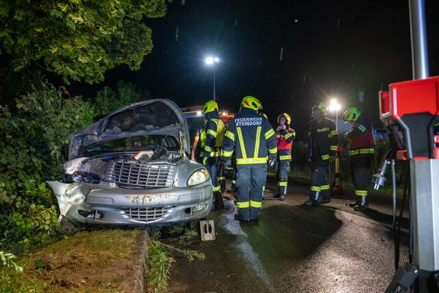 Warum der Pkw von der Straße abkam ist nicht bekannt.  | Foto: team fotokerschi.at/Kaltenleitner