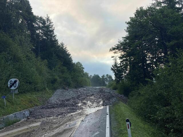 Insgesamt drei große und mehrere kleine Muren verlegten in der Nacht auf heute, Dienstag, die Straße. | Foto: Land Tirol