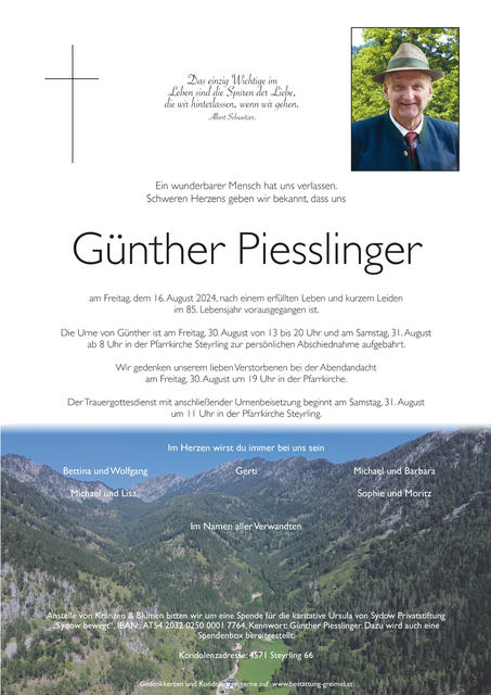 Günther Piesslinger ✝︎ 16.08.2024 | Foto: Bestattung Greimel