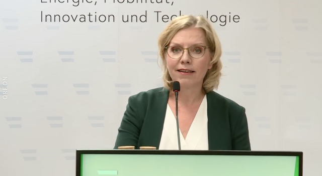 Leonore Gewessler bei der Vorstellung des Klimaplans. Die Regierung hat sich auf vier Maßnahmen geeinigt. | Foto: Screenshot ORF Videothek