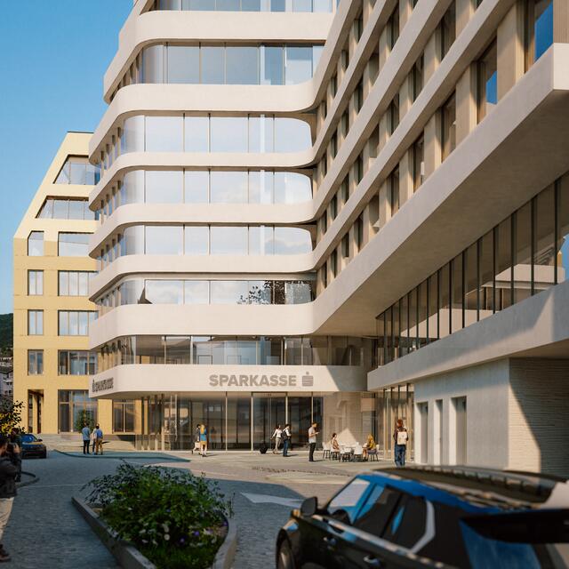 Ostseite der Sparkasse. | Foto: archivisu, Architekturbüros Hohensinn und Haselsberger