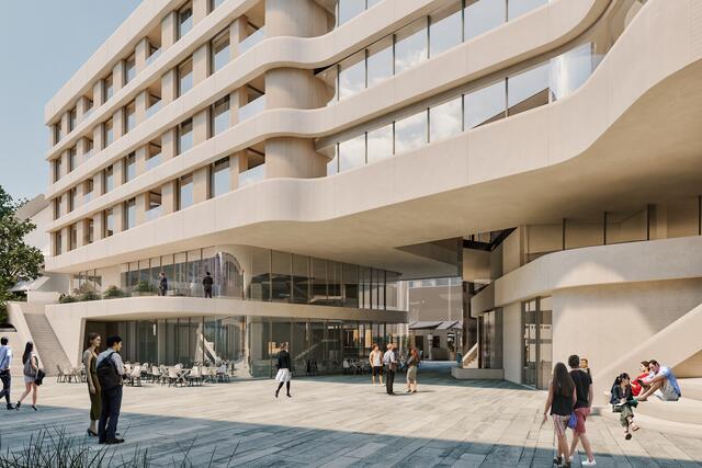 Blick auf die Westseite des Sparkassen-Neubaus.  | Foto: archivisu, Architekturbüros Hohensinn und Haselsberger