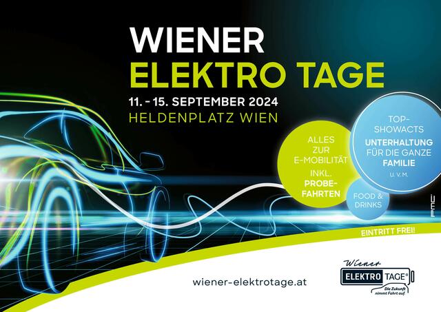Die Wiener Elektro Tagen 2024 informieren von 11. bis 15. September wieder umfassend über E-Mobilität. | Foto: PMC