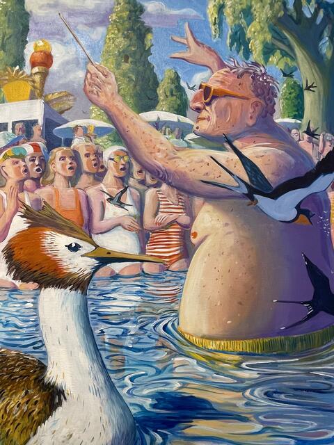 Hans Heis
„Eine mögliche Apotheose des Anton B."
Triptychon, Acryl auf Leinwand, 2024
Preis auf Anfrage

Ausschnitt | Foto: Josef Goldhofer
