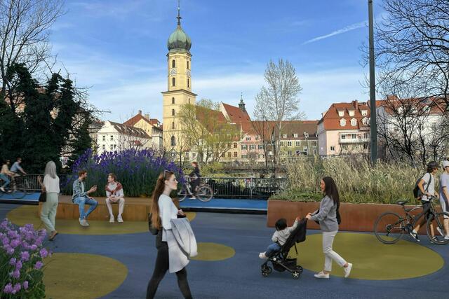 Das Konzept sieht unter anderem eine Fußgängerzone an der Mur vor. | Foto: Jahrhundertchance