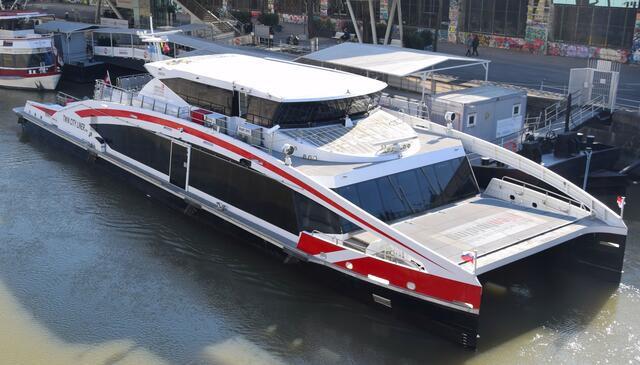 Der Twin City Liner war am Samstag in einen Unfall verwickelt. Ein Weiterfahren war nicht möglich.  | Foto: Central Danube