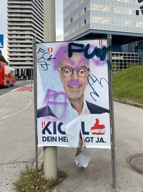 Hitlerbart, Penis im Gesicht und "Fck Nzs": Sujets mit FP-Spitzenkandidat Herbert Kickl wurden besonders oft zerstört. | Foto: FPÖ Linz