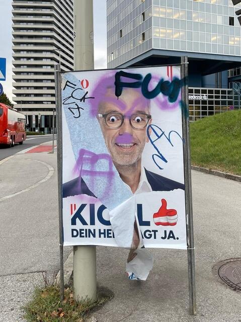 Hitlerbart, Penis im Gesicht und "Fck Nzs": Sujets mit FP-Spitzenkandidat Herbert Kickl wurden besonders oft zerstört. | Foto: FPÖ Linz