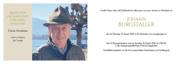 Johann Burgstaller, Ried, verstorben am 13. August, im 81. Lebensjahr. | Foto: Lüftenegger