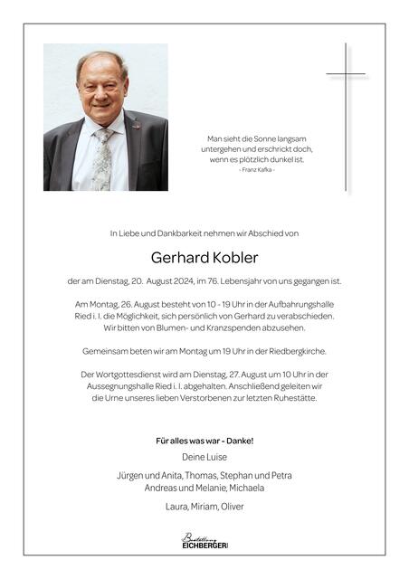 Gerhard Kobler, Ried, verstorben am 20. August, im 76. Lebensjahr.