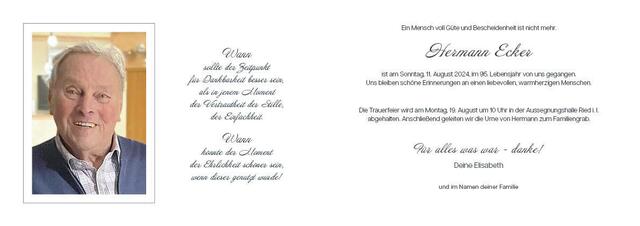 Hermann Ecker, Ried, verstorben am 11. August, im 95. Lebensjahr. | Foto: Spitzlinger