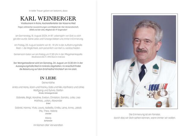 Karl Weinberger, Ried, verstorben am 15. August. im 87. Lebensjahr. | Foto: Hirnschrodt
