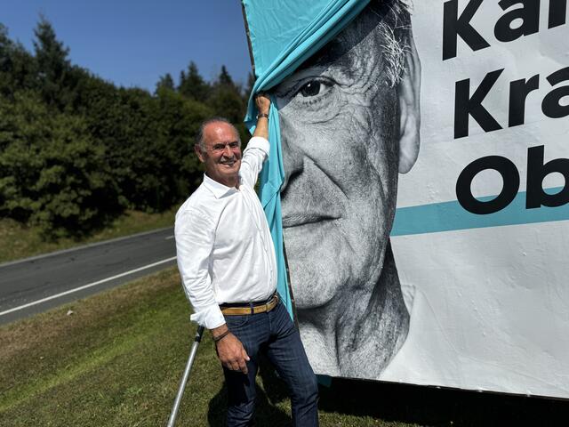 VP-Landesspitzenkandidat Gabriel Obernosterer will im Wahlkampf klare Kante zeigen. Heute hat der Nationalratsabgeordnete sein Wahlkampfplakat der Öffentlichkeit vorgestellt. | Foto: Kärntner Volkspartei