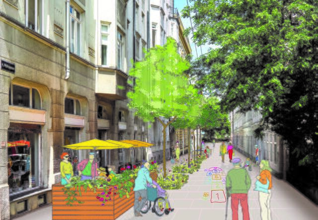 Die Mühlgasse könnte als Fußgängerzone in Zukunft so aussehen. | Foto: Stadt Wien/dialogplus/Claudia Marschall