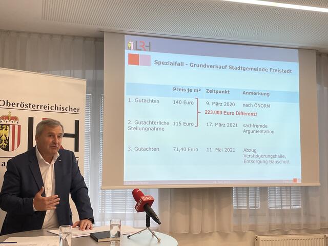 Ende Juni 2023 präsentierte Landesrechnungshof-Direktor Rudolf Hoscher den "Spezialfall Freistadt". | Foto: MeinBezirk/Roland Wolf