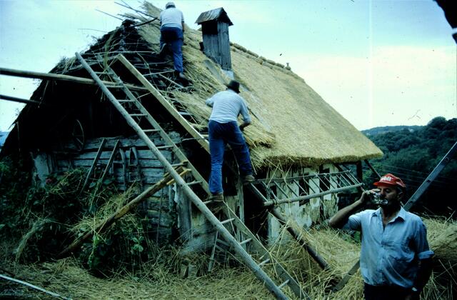 Dachdecken bei einem Weingartenhaus in Poppendorf bei Gnas. | Foto: Archiv Schleich 
